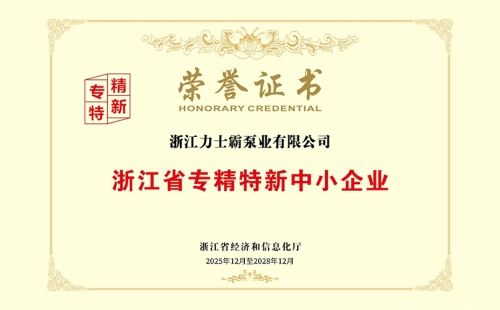 深耕行業核心技術，力士霸泵業成功通過2025年浙江省專精特新中小企業復評